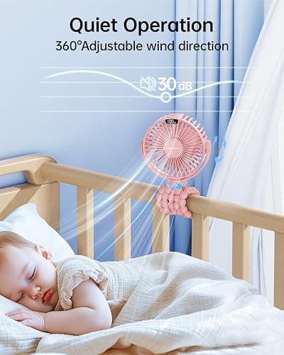 SWEETFULL Portable Stroller Fan with LED Display, 4 Speed Rechargeable Mini Clip On Fan, 360° Rotate Flexible Tripod Better Cooling Small Baby Fan for Car Seat Crib Travel Bike Treadmill (Pink) thumbnail 6