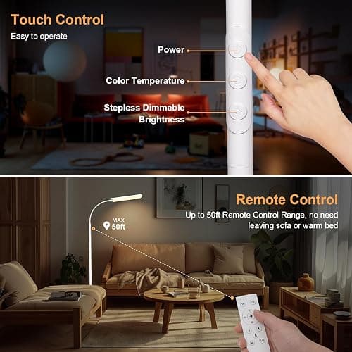 FRIDEKO HOME Floor Lamps for Living Room, 1800LM 4 CCT Gooseneck Reading Light with Remote & Touch Control, Adjustable Bright LED Standing Lamp for Painting Over Chair Crafts Bedroom Office, White thumbnail 3