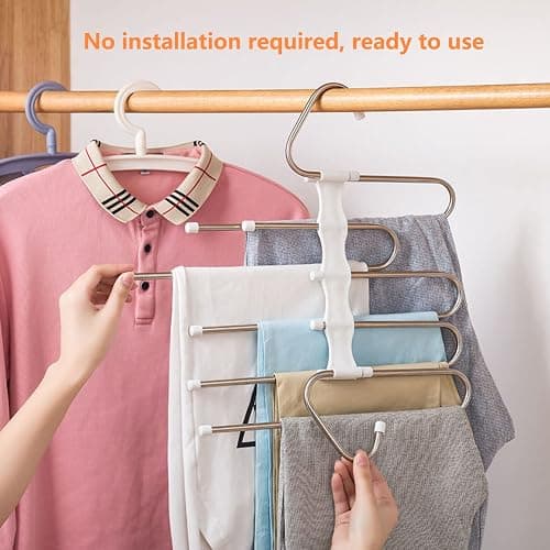 Upgrade Azeroth Pants Hangers 4 Pack Space Saving S-Type Stainless Steel Clothes Pants Hangers,Anti-Slip Design,Clothes Closet Storage Organizer for Pants Jeans Trousers Skirts Scarf thumbnail 3