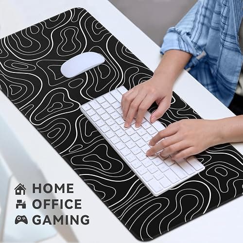 TLZA Gaming Mouse Pad Big Mousepad with Non-Slip Rubber Base, 31.5 x 11.8 in XL Large Desk Mat for Gaming Home Office, Long Keyboard Pad Mouse Mat for Computer with Stitched Edges, Black Topographic - Black Topographic Style thumbnail 6