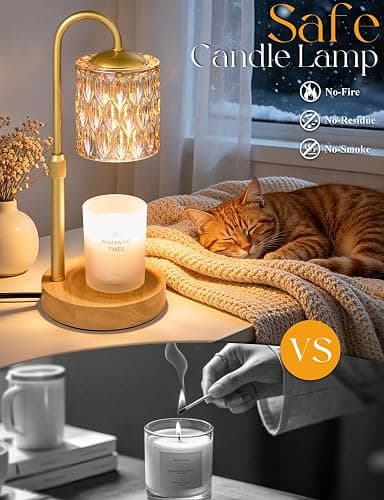 Briever Dimmable Candle Warmer Lamp with Timer, Height Adjustable Electric Candle Wax Warmer, Birthday Gifts for Women Mom, House Warming Gifts New Home Decor, Solid Wood Base, Natural Wood Champagne thumbnail 3