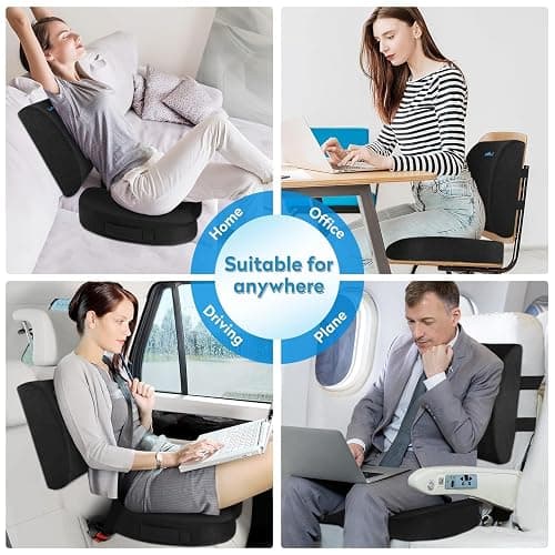 CloudBliss Lumbar Support Pillow & Seat Cushion Set for Office Chair, Desk Chair, Wheelchair & Car – Memory Foam Back Support, Ergonomic Chair Cushions, Sciatica Pain Relief,f, Home Essentials, Black thumbnail 7