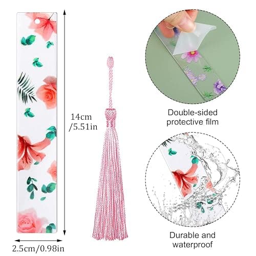 10Pcs Flower Resin Bookmark Transparent Floral Bookmarks for Women Cute Bookmarks Flower Page Marker with Tassels, Gifts for Book Lovers, Women, Kids thumbnail 3
