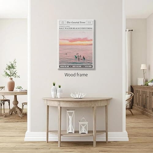 Pink Beach Newspaper Posters Vintage Fashion Coastal Girl Surf Wall Art 08x10 inch Framed Grainy Salt Water Heals Everything Canvas Prints for College Dorm Bedroom Wall Decor thumbnail 4