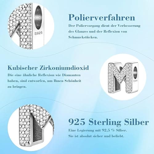 Jokmeo 925 Sterling Silber Buchstaben Charms mit Cubic Zirkonia Steinen, Alphabet A-Z Buchstaben Bead fit Pandora Armbänder für Frauen Mädchen Geburtstag DIY Schmuck Geschenk - M thumbnail 6