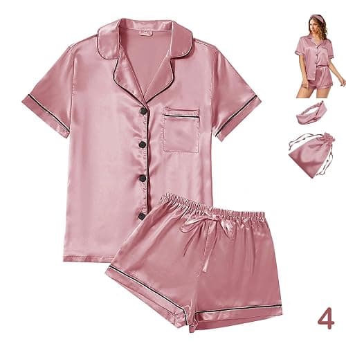 WJing Yi Jia 4Pcs Womens Satin Silky Pajama Sets Short Sleeve Shirt XS-4XL Floral Pajamas Set Soft PJ Loungewear Sleepwear - Image 1
