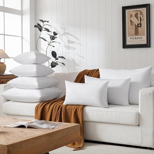 basic home 12x20 Decorative Throw Pillow Inserts-Down Feather Pillow Inserts-Oblong-Cotton Fabric-Set of 2-White. thumbnail 3