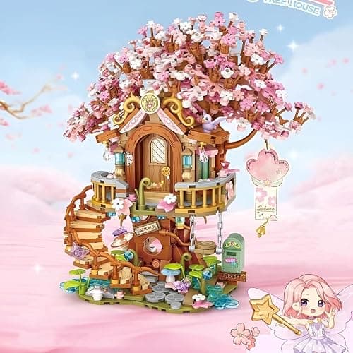 Cherry Blossom Tree House Building Block Set, 1149 PCS Artificial Sakura Flowers Mini Brick House Building Kit, MOC Modular Construction Toy Gift for Adult thumbnail 2