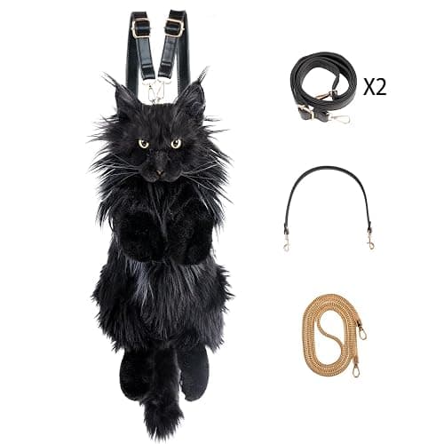 Chongker Cat Shaped Backpack - Handcrafted Stuffed Animals Plush Bag with Adjustable Shoulder, Crossbody, and Handbag Straps (MaineCoon Cat) thumbnail 9