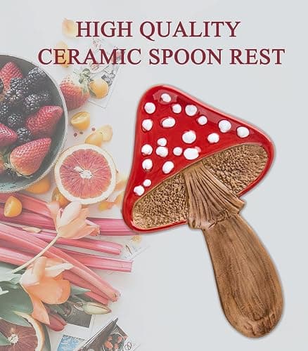 Spoon Rest Spoon Holder For Stove Top Cute Mushroom Spoon Rest For Kitchen Counter Ceramic Spatula Holder Utensil Rest thumbnail 4