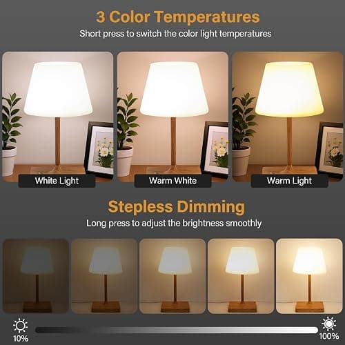 Cordless Table Lamp Waterproof,4000mAh Battery Rechargeable Desk Lamp for Indoor & Outdoor Use,3 Color-Temps & Dimmable LED Night Light for Shower Bedroom Restaurant Bathroom Home 10.8" H- Wood Grain thumbnail 5