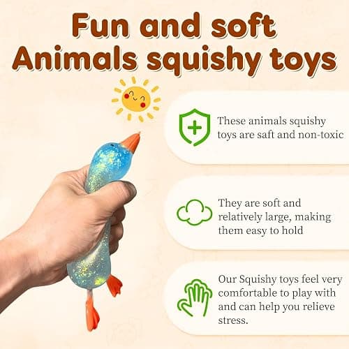 Glitter Duck Squishies, 4Pcs Slow Rising Stress Relief Squeeze Fidget Toy | Cute Animals Sensory Soft Squishy for Anxiety Relief, Perfect for Adults & Kids Birthday Gifts thumbnail 3