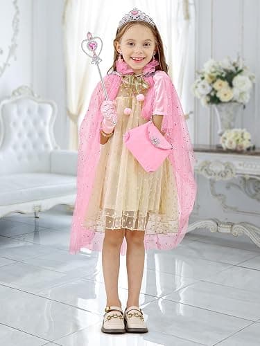 Fuzmo Light Up Princess Dress Up Clothes for Girls 3 4 5 6, Princess Costume with Toy for Kids Toddlers Birthday Gift - Pink thumbnail 7