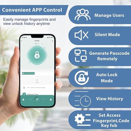 Evanshow Fingerprint Door Lock Biometric Door Knob with Keypad Keyless Entry, 5-in-1 Door Locks for Bedrooms(Fingerprint/App/Code/Key/IC Card), Home Hotel Office Apartment thumbnail 7