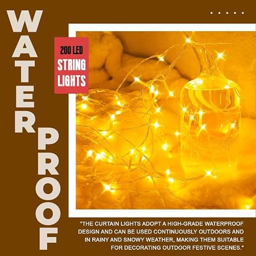 SINAMER Curtain Light for Bedroom, 200LED 6.6x6.6ft Warm White Window Wall Hanging Fairy Curtain String Light, 8 Modes Remote Fairy String Lights Indoor for Wedding Party Home Garden Decorations thumbnail 6