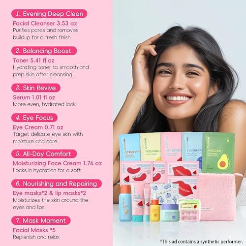 QUIYUM Fruit Skincare Set -with Pink Plush Makeup Bag & Strawberry Nail Art | Hydrate Moisturize Glow Oil Control Facial Care, Spa-Like at Home, Perfect Teen Girl Gifts Trendy Stuff, Birthday Gift thumbnail 6