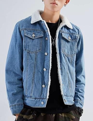 Springrain Men's Sherpa Fleece Lined Denim Jacket Warm Winter Trucker Jacket Cowboy Jean Jacket thumbnail 2