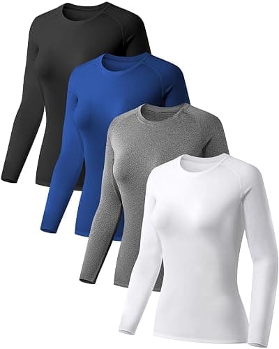 TELALEO 4 Pack Women's Compression Shirt Long Sleeve Performance Workout Baselayer Athletic Top Sports Gear - Image 1