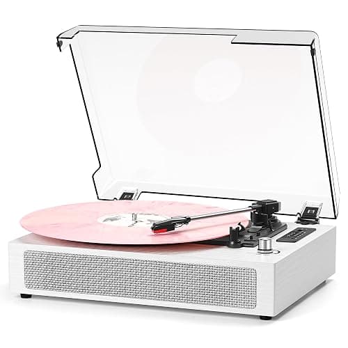 Vinyl Record Player Bluetooth with Bulit-in Speaker Extended Turntable Case | Vintage Belt-Driven 3-Speed Turntable, USB/TF Recording, Vinyl to Digital, 5 Modes on Bluetooth/USB /AUX RCA Line-Out, White - Image 1