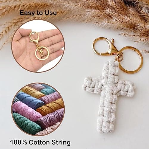 Macrame Cross Keychain,Jesus Key Chain Christian Car Accessories Handmade Soft Cross Keychain Boho Decor for Women Men Gifts thumbnail 2