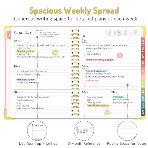Forvencer 2027 Planner, Hardcover Calendar Planner Jan - Dec 2027, 6"x8" | Spiral Weekly & Monthly Planner, Daily Agenda Book with Tabs, Daily Journal Organizer for Office Home School, Pink thumbnail 5