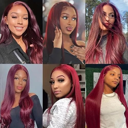 ULRICA Burgundy Human Hair Wig 99J Burgundy Lace Front Wigs Human Hair Wigs for Black Women 24 Inch 13x4 HD Lace Straight Burgundy Wig Pre Plucked Red Lace Front Wigs 180% Density thumbnail 8