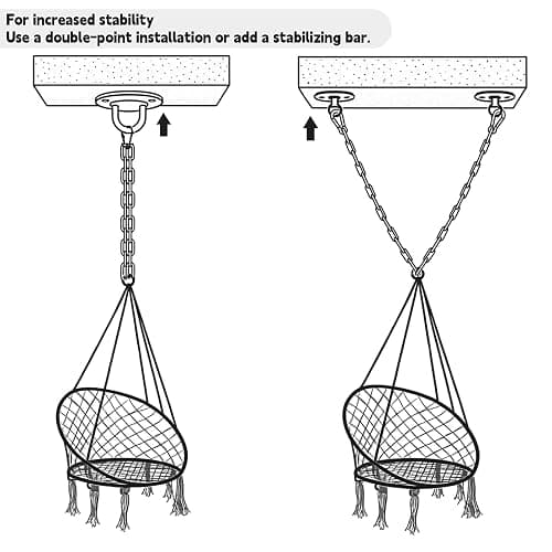 KASHAN Hanging Chair for Bedroom Hammock Chair Swing with Lights and Hardware Kits Holds up to 550Lbs Macrame Swing Chair Hanging Cotton Rope for Patio, Deck, Garden - Cushion Not Included thumbnail 9