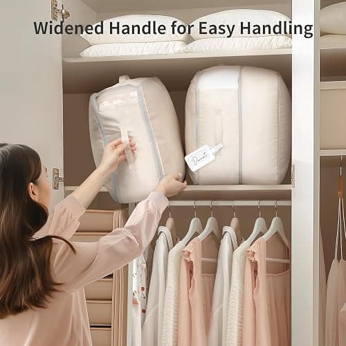 DIMJ Comforter Storage Bag 4 Pack - Blanket Storage Organizer Compression Bags, Large Capacity Ultra Space Saving Self Compression Organize for Bedding, Pillow, Duvet, Sheet Storage with Zipper Window thumbnail 4