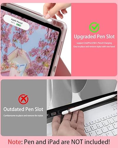 SQBEBS Case with Keyboard for iPad Air 11 inch M3/M2 2025/2024, iPad Air 5th/4th Generation 10.9 inch, 7 Colors Backlit Detachable Bluetooth Keyboard, Stand Folio Cover with Pencil Holder, Light Pink thumbnail 8