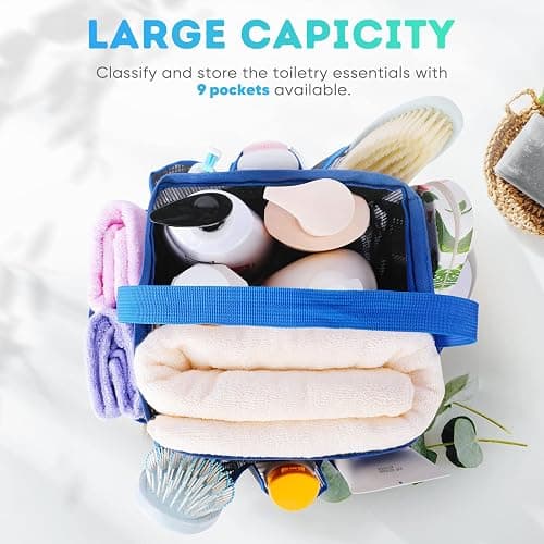 EUDELE Mesh Shower Caddy Portable for College Dorm Room Essentials,Shower Caddy Dorm with 9-Pocket Large Capacity for Beach,Swimming,Gym,Travel essentials, Blue thumbnail 3