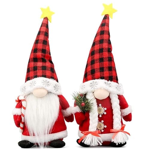 Lovinland Christmas Gnomes Plush Couple with Red Buffalo Check - Xmas Gnomes Elf Tomte Ornaments Doll - Christmas Decorations - Xmas Decorations for Home, Indoor, Office - Image 1
