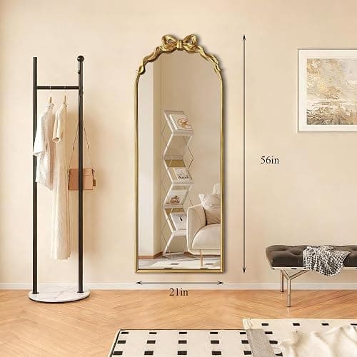 Scoffee Gold Bow Full Length Mirror Arch Wall-Mounted Floor Standing Dressing Decor Mirror for Bedroom Living Room Home Decor thumbnail 2