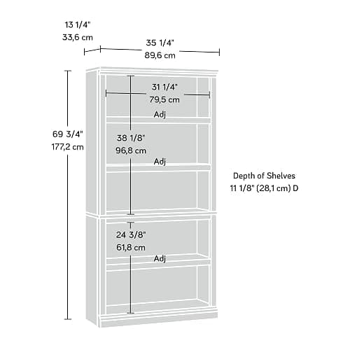 Sauder 5 Tier Book Shelf Wooden Bookcase Multipurpose Bookshelf for Home Office, Living Room, in Salt Oak finish thumbnail 3