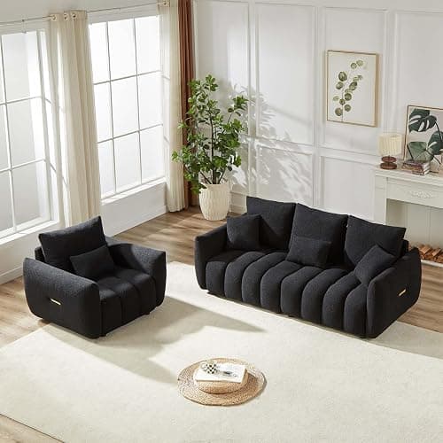 Antetek 78" Modern Sofa Couch, Comfy Deep Seat Teddy Cloud Sofa, Upholstered 3-Seater Boucle Couch, Oversized Loveseat for Living Room, Bedroom, Office, Apartment, Black thumbnail 6