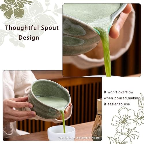 Buucup Matcha Set, Matcha Bowl with Spout, Matcha Whisk and Holder, Bamboo matcha Scoop and Stainless Sifter - 5 Pcs Jade Green Matcha Set Kit for Matcha Lover thumbnail 7