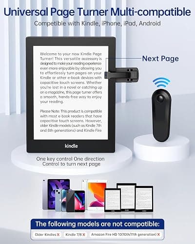 Kindle Holder with Remote Page Turner, Kindle Stand for Bed Reading, No Text Blocked 6mm Clip, No Margin Adjustments, Whisper-Quiet Page Turns, Fits 4.7-10" Devices (Paperwhite/Oasis, iPad/iPhone) thumbnail 8