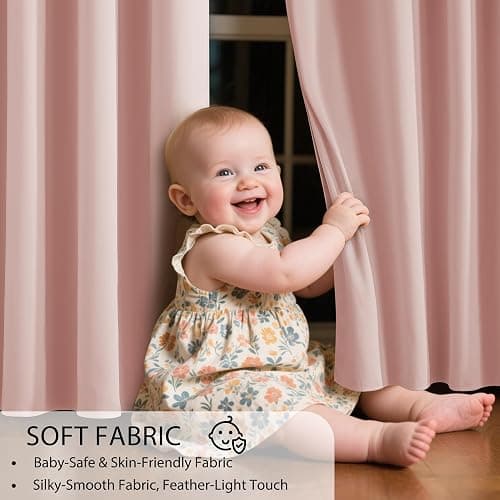 RYB HOME 100% Blackout Pink Curtains for Girls Bedroom, 2 Panels Blackout Thermal Insulated Noise Reducing Window Drapes for Kids Baby Room Living Room, 52 inches Wide by 84 inches Long thumbnail 8