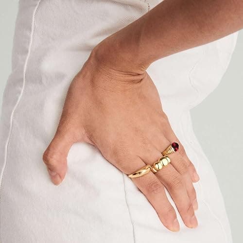 NVWAROCK Chunky Dome Rings for Women and Men Cute Fat Puffy Statement Thumb Band High Polished Comfort Bubble Stackable Ring Size 5-10（Gold and Silver） thumbnail 5