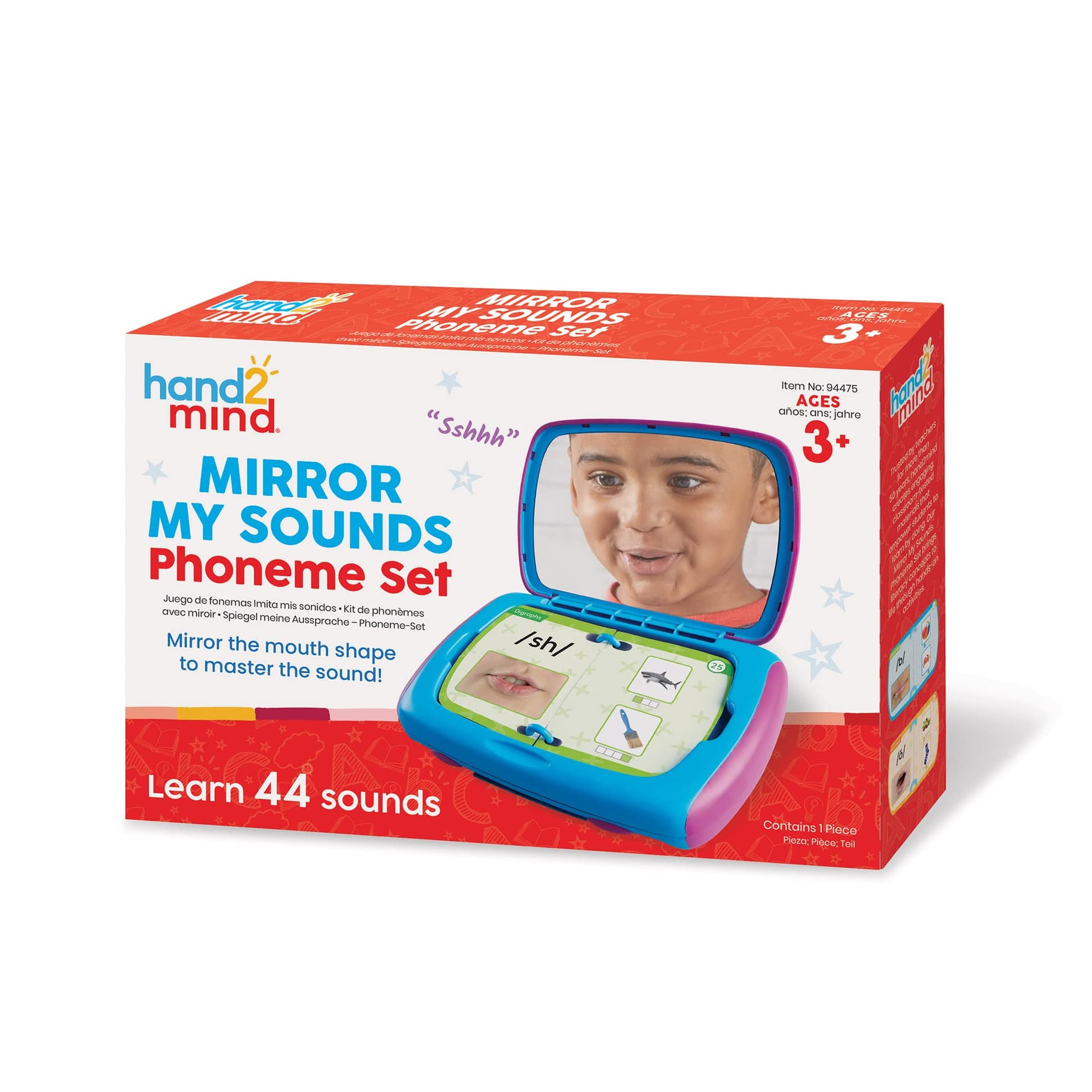 hand2mind Mirror My Sounds Phoneme Set, Phonics Flash Cards, Speech Therapy Tools, ESL Teaching Materials, Kindergarten Learning Activities, Ages 3-8, Includes 1 Mirror and Booklet in a Plastic Case - Image 1