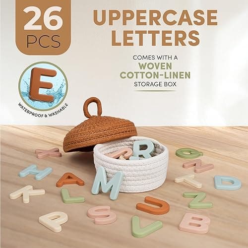 JoyCat Silicone Alphabet Magnetic Letters, 26 Uppercase ABC Fridge Magnets for Toddlers & Kids, Baby Learning Refrigerator Toy Set, Preschool Birthday Gifts for Boys Girls Age 1+ (Muted Color) - Muted Color thumbnail 2