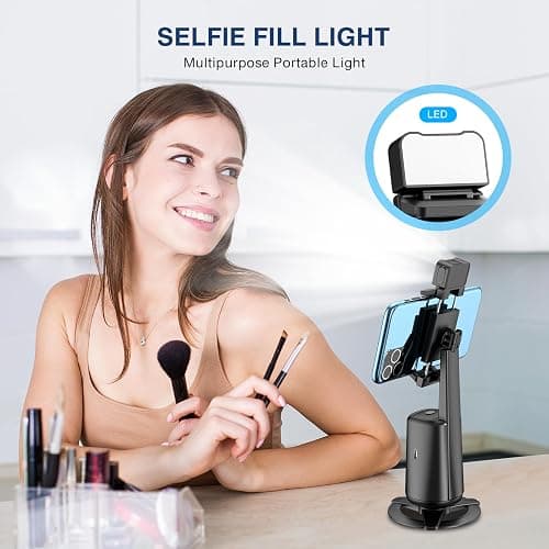 Auto Face Tracking Tripod 360° Rotating Cell Phone Photo and Video Kits Stand, No App, Camera Stand with Remote and Gesture Control, Rechargeable Smart Shooting Stand for Live Recording Tiktok（Black） thumbnail 7