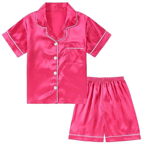 DIPUG Girls Pajamas Satin Pajama Set Silk Pjs Short Sleeve Sleepwear - Image 1