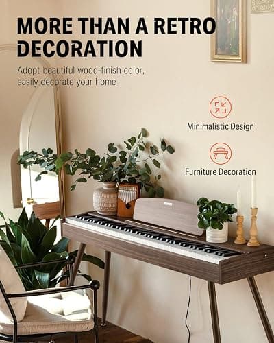 Donner DDP-80 Electric Piano 88 Keys Weighted Piano, Hammer Mechanism II, Home Digital Pianos Full Size Keyboard with Stand, Triple Pedal, USB MIDI and Headphone Jack, Walnut Wood Colour thumbnail 5
