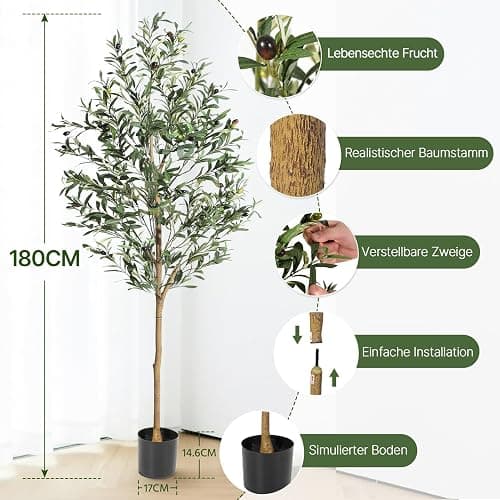 HAUSPROFI Olivenbaum Künstlich 180CM, Kunstpflanze, Künstlicher Olivenbaum, Künstliche Pflanzen, Kunstpflanzen Groß, Künstliche Pflanzen Wie Echt für Indoor Outdoor Haus Büro Garten Moderne Deco thumbnail 2