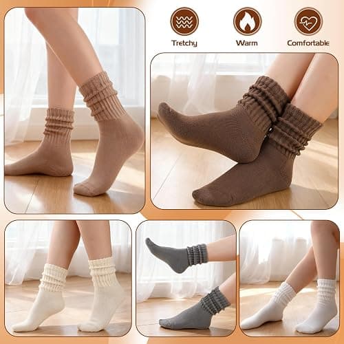 Jspupifip Slouch Socks for Woman | Scrunch Socks Knit Mid Calf Rib Tube Scrunchy Slouchy Retro Trendy Crew Socks, 4/6/8Pairs thumbnail 2