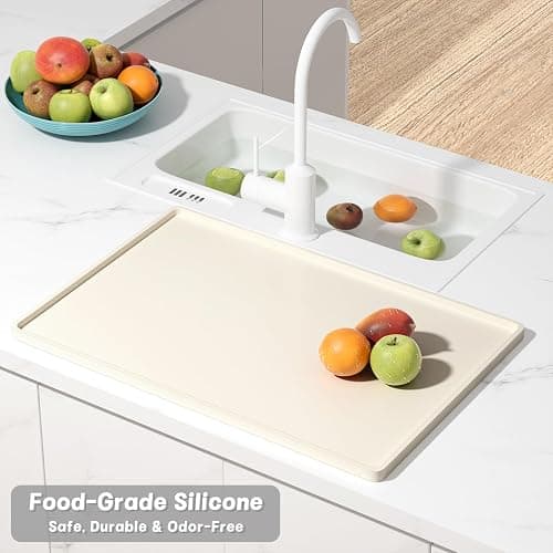 Rnivvi Silicone Coffee Mat, 12" x 19" Waterproof Raised Edge Coffee Bar Mats for Espresso Machine Station Accessories, Heat Resistant Dish Drying Pad for Kitchen Counter, Rubber Bar Decor Pad, Beige thumbnail 6
