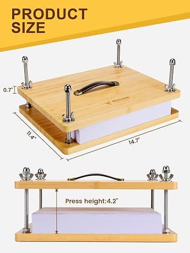 Book Press - 14.7x11.4 Large Size, Sustainable Wood Bookbinding Press, Portable Grip Handle & Anti-Slip Mat, Handmade Book Binding Tools for Craft Enthusiasts thumbnail 2