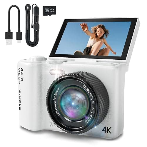 16X Zoom 4K Digital Camera for Photography and Video, Point and Shoot Digital Cameras with Flip Screen, Small Digital Camera with Wifi and Bluetooth, Vlogging Camera for Youtube Video Recording(White) - Image 1