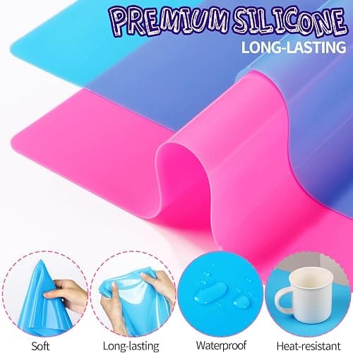 LEOBRO Silicone Mat for Resin Molds, 2 PCS 15.7" x 11.7" Playdough Mat, Silicone Mats for Crafts, Jewelry Resin Molds Mats, for Resin, Clay, Paint, Blue & Rose Red thumbnail 3