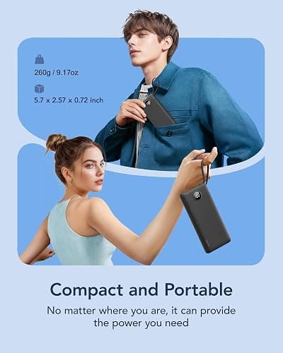 VRURC Portable Charger with Built in Cables, Slim Power Bank 10000mAh, USB C Battery Pack Travel Essential, 5 Outputs 2 Inputs Phone Charging Bank for iPhone 16 15 14 13,Samsung,Android-Black(1 Pack) thumbnail 2